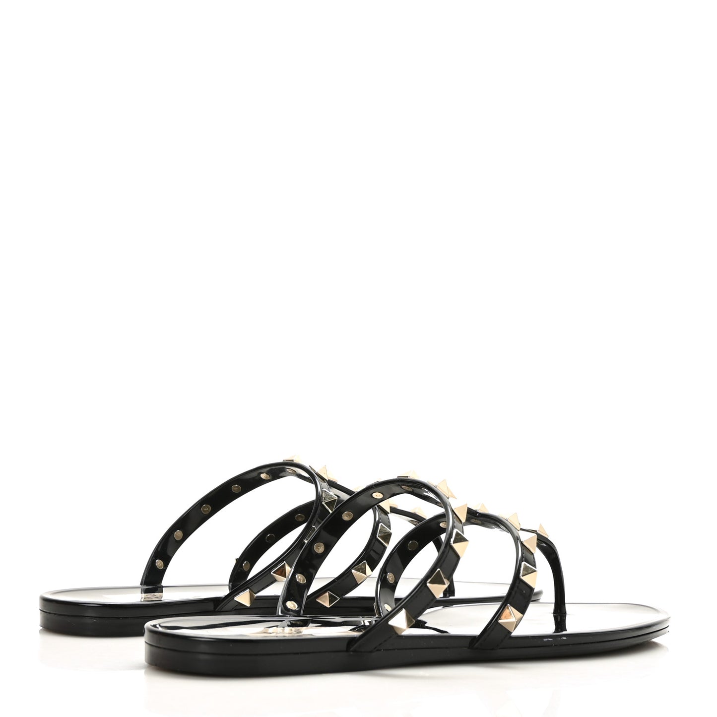 PVC Jelly Rockstud Caged Flat Thong Sandals 38 Black
