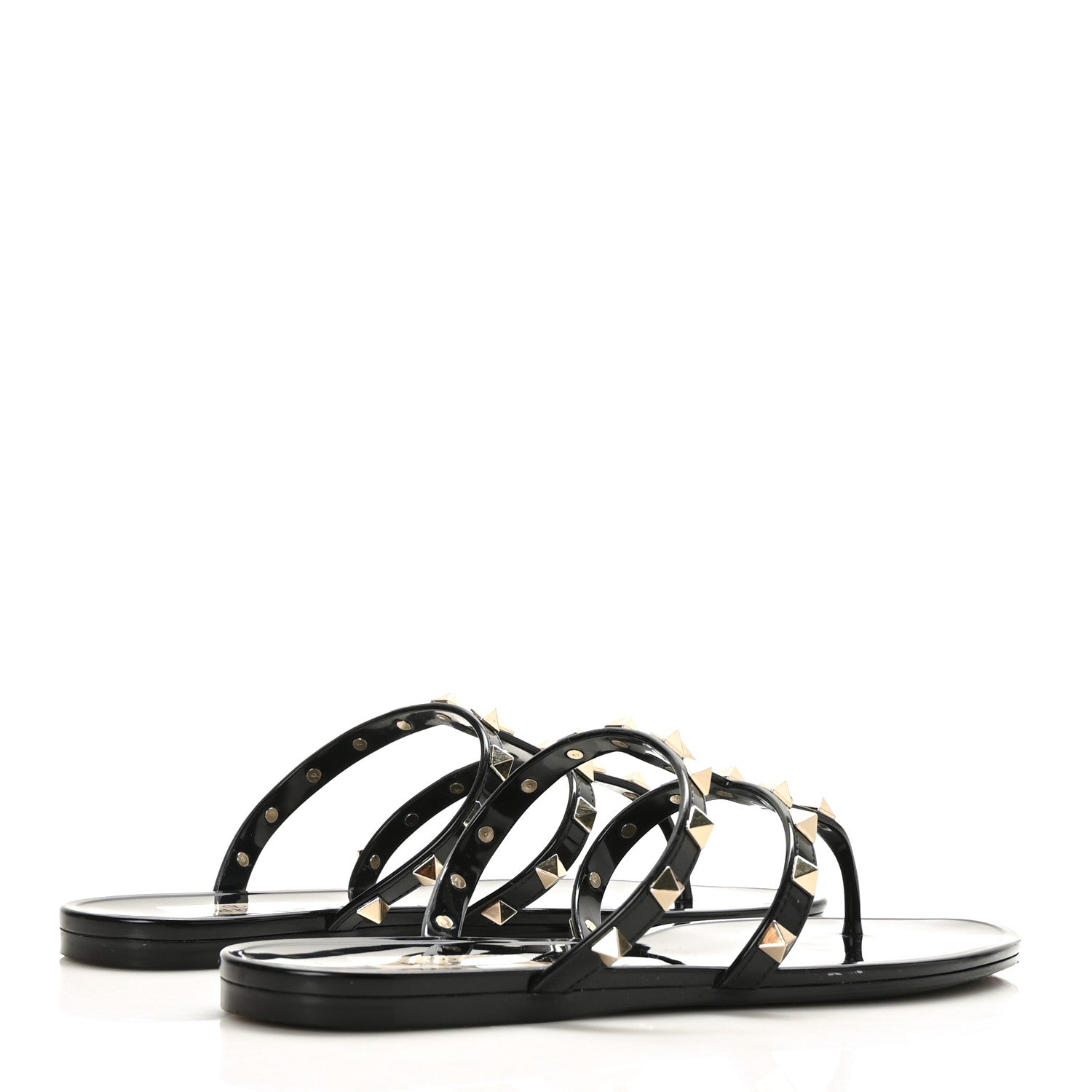 Valentino Garavani PVC Jelly Rockstud Caged Flat Thong Sandals 38 Black 4 of 7