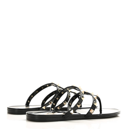 Valentino Garavani PVC Jelly Rockstud Caged Flat Thong Sandals 38 Black 4 of 7
