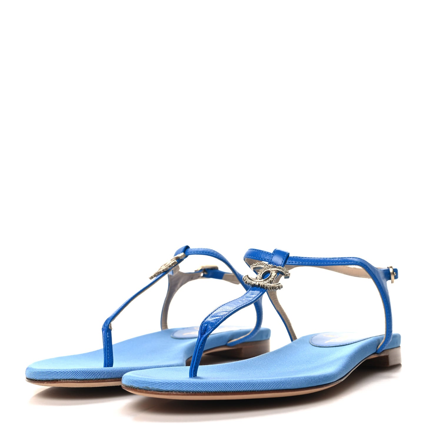 Lambskin CC Logo Thong Sandals 37 Blue