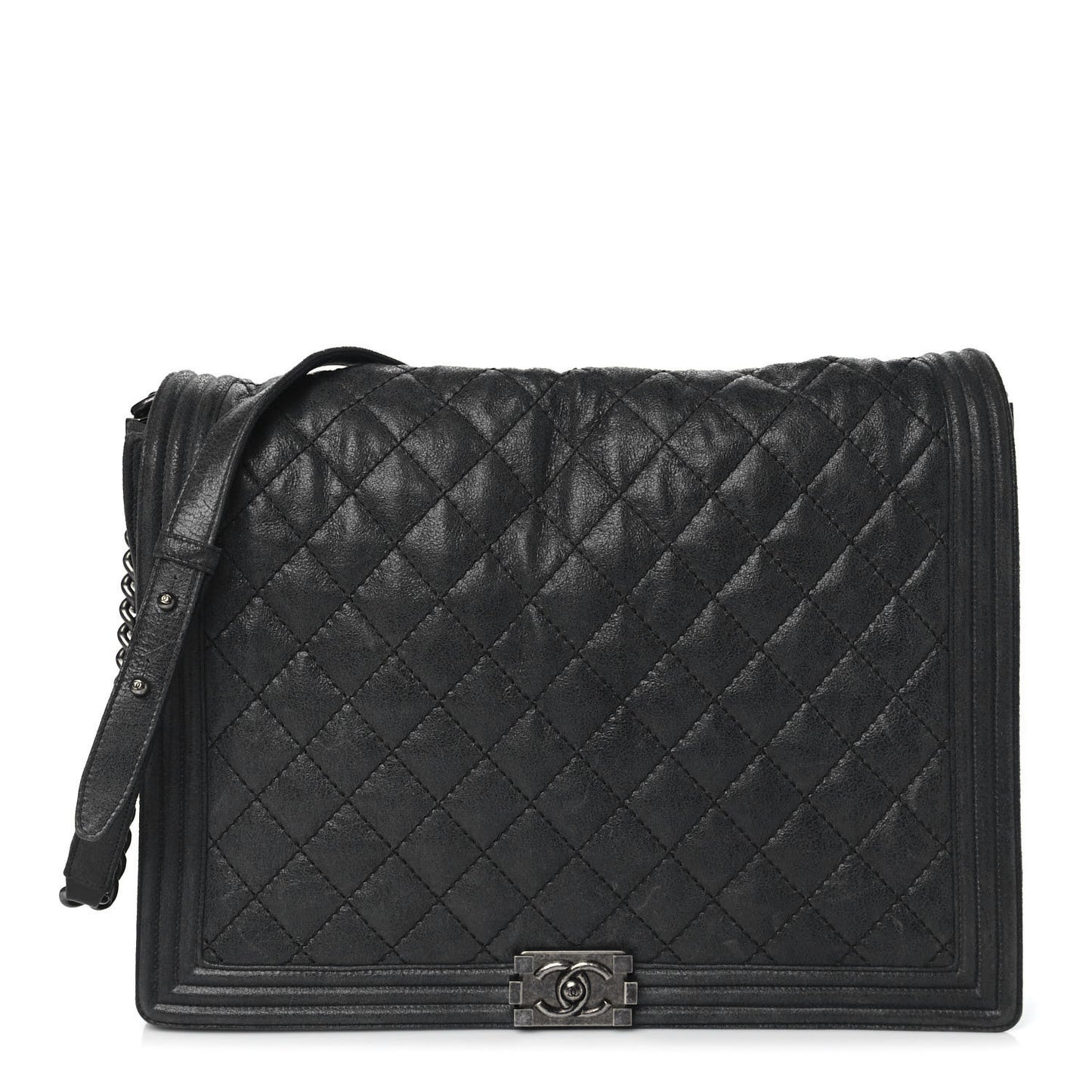 Goatskin Quilted Large Gentle Boy Flap Black
