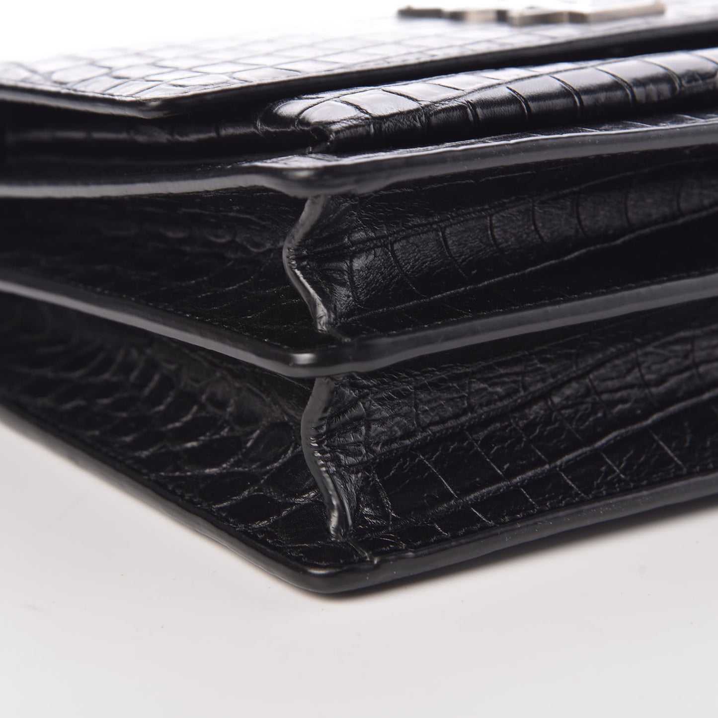 Calfskin Crocodile Embossed Medium Monogram Sunset Black