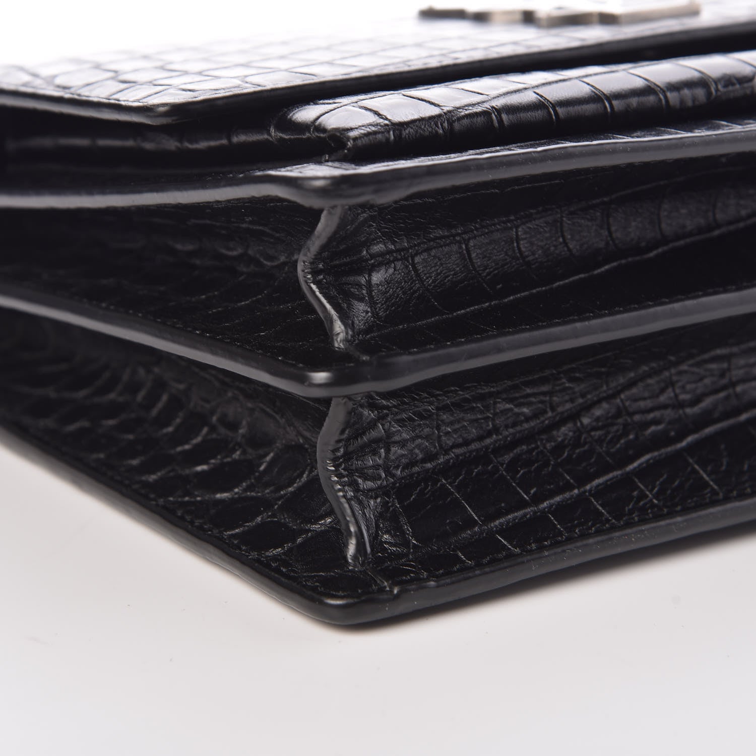 Saint Laurent Calfskin Crocodile Embossed Medium Monogram Sunset Black 8 of 9