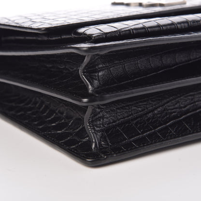 Saint Laurent Calfskin Crocodile Embossed Medium Monogram Sunset Black 8 of 9