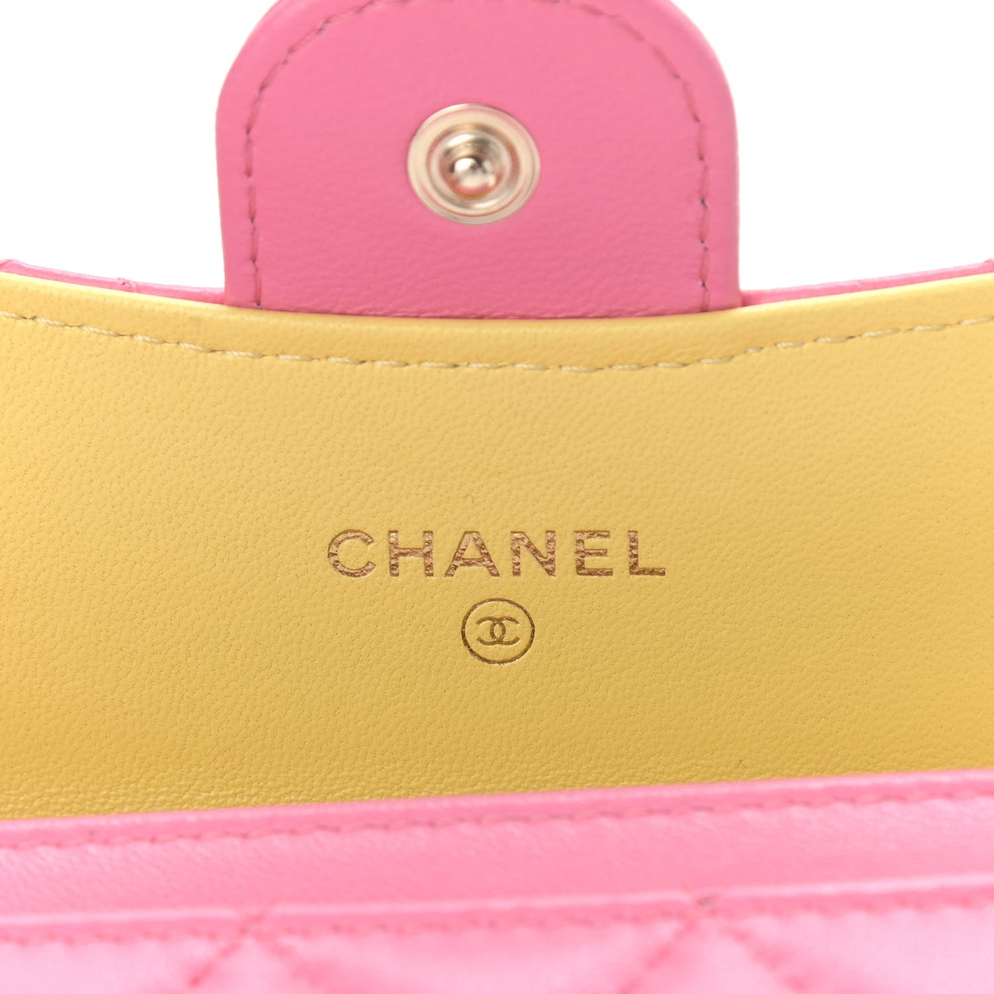 Lambskin Quilted Flap Card Holder Wallet Pink Yellow