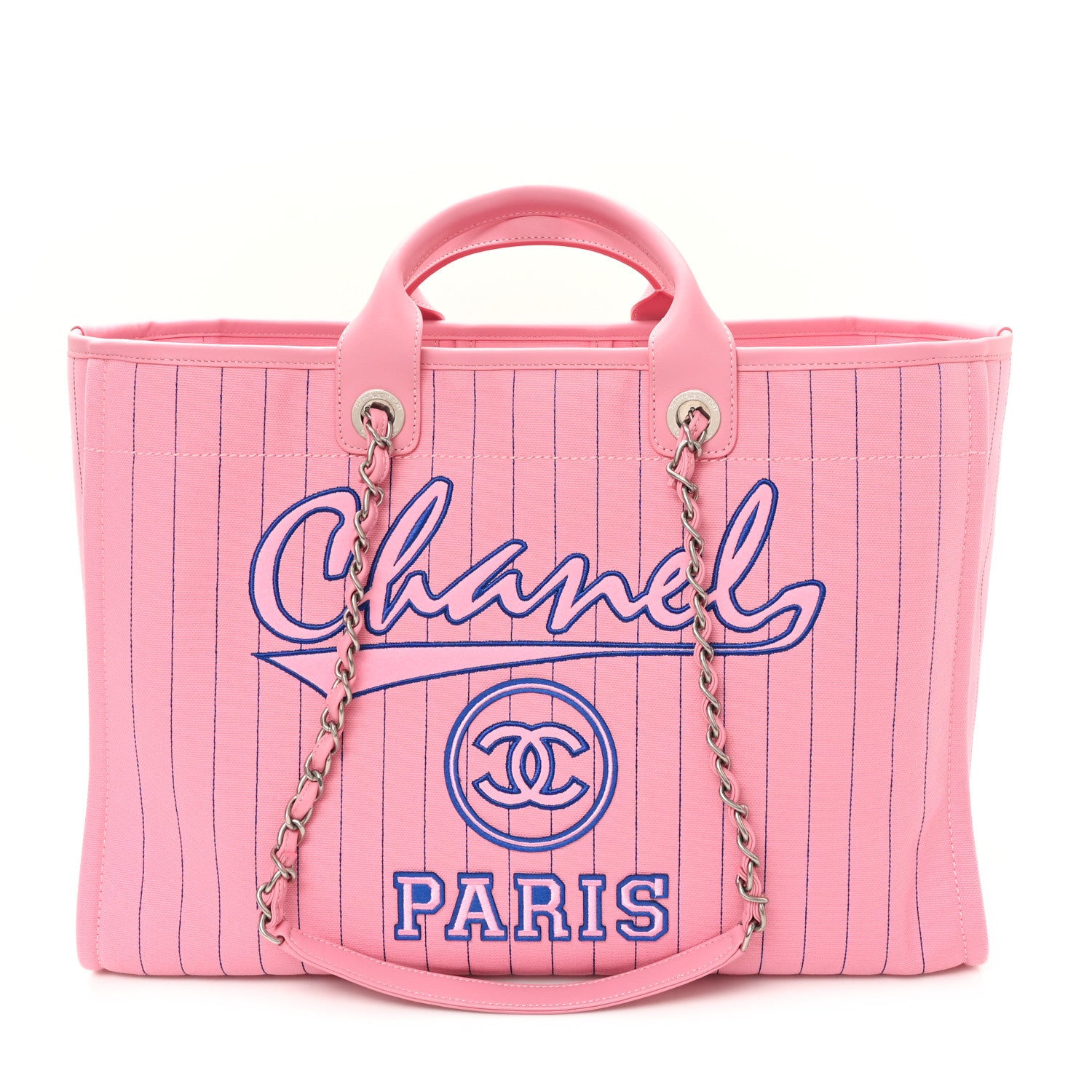 Chanel Canvas Calfskin Striped Large Deauville Tote Pink Blue 1 of 11