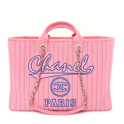 Chanel Canvas Calfskin Striped Large Deauville Tote Pink Blue 1 of 11