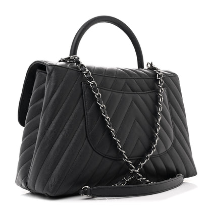 Chanel Caviar Chevron Quilted Medium Coco Handle Flap Dark Grey 2 of 11