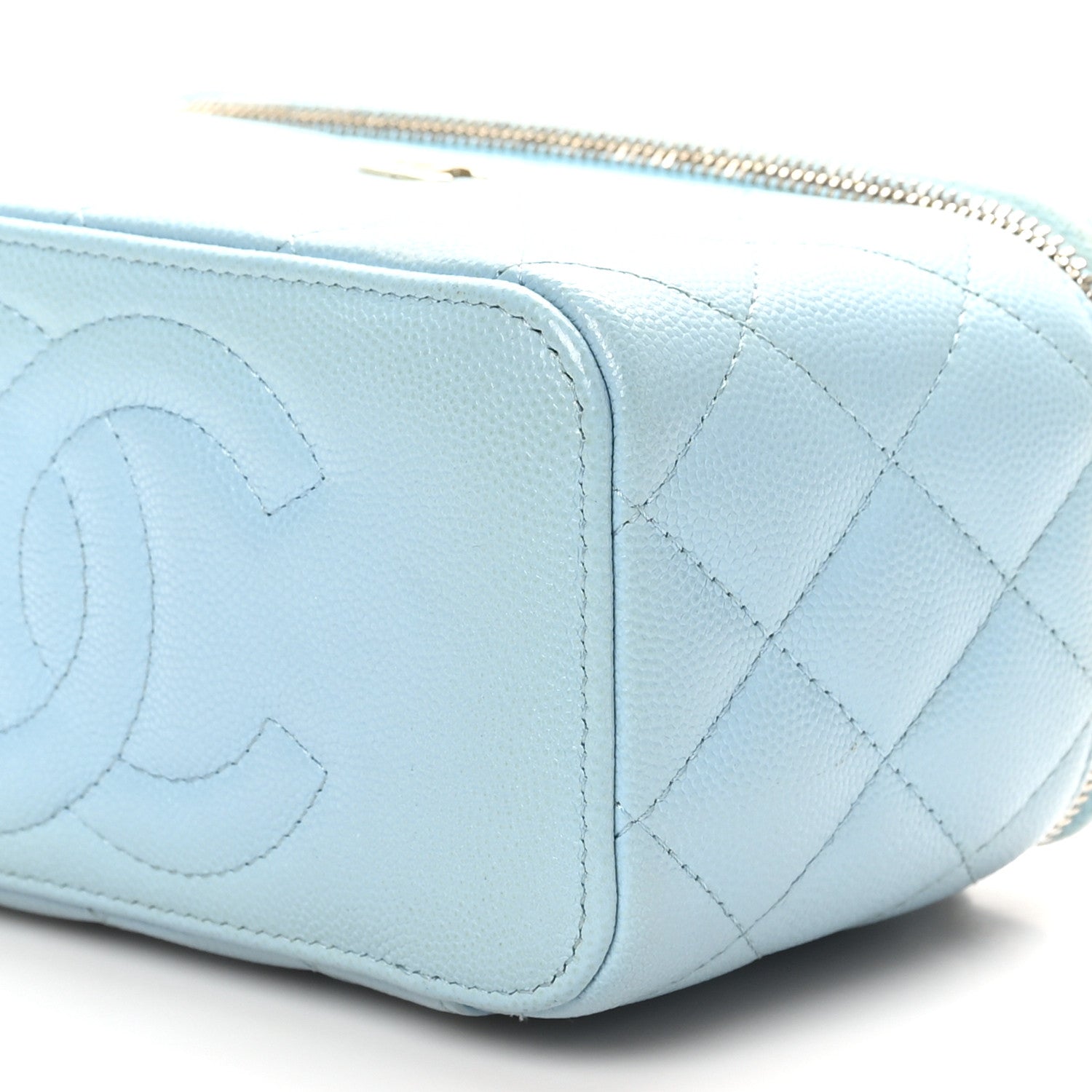 Chanel Caviar Quilted Small Tiny CC Vanity Case With Chain Light Blue 11 of 13