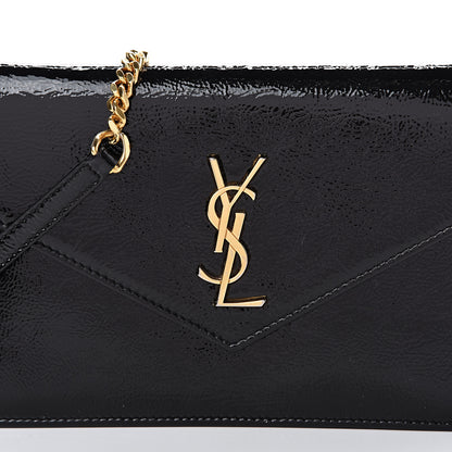 Saint Laurent Textured Patent Monogram Envelope Chain Wallet Black 8 of 10
