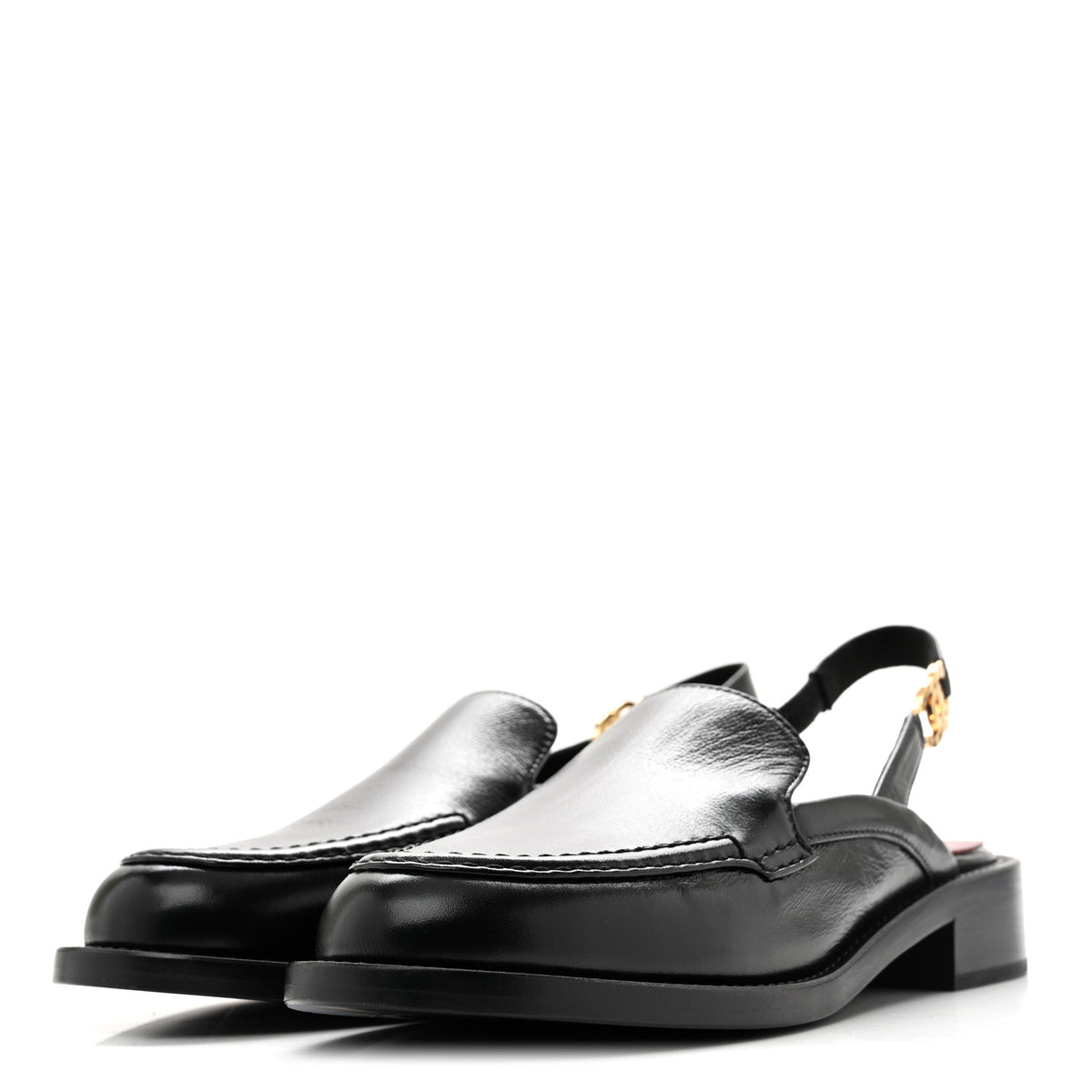 Glazed Calfskin CC Slingback Flats 37 Black