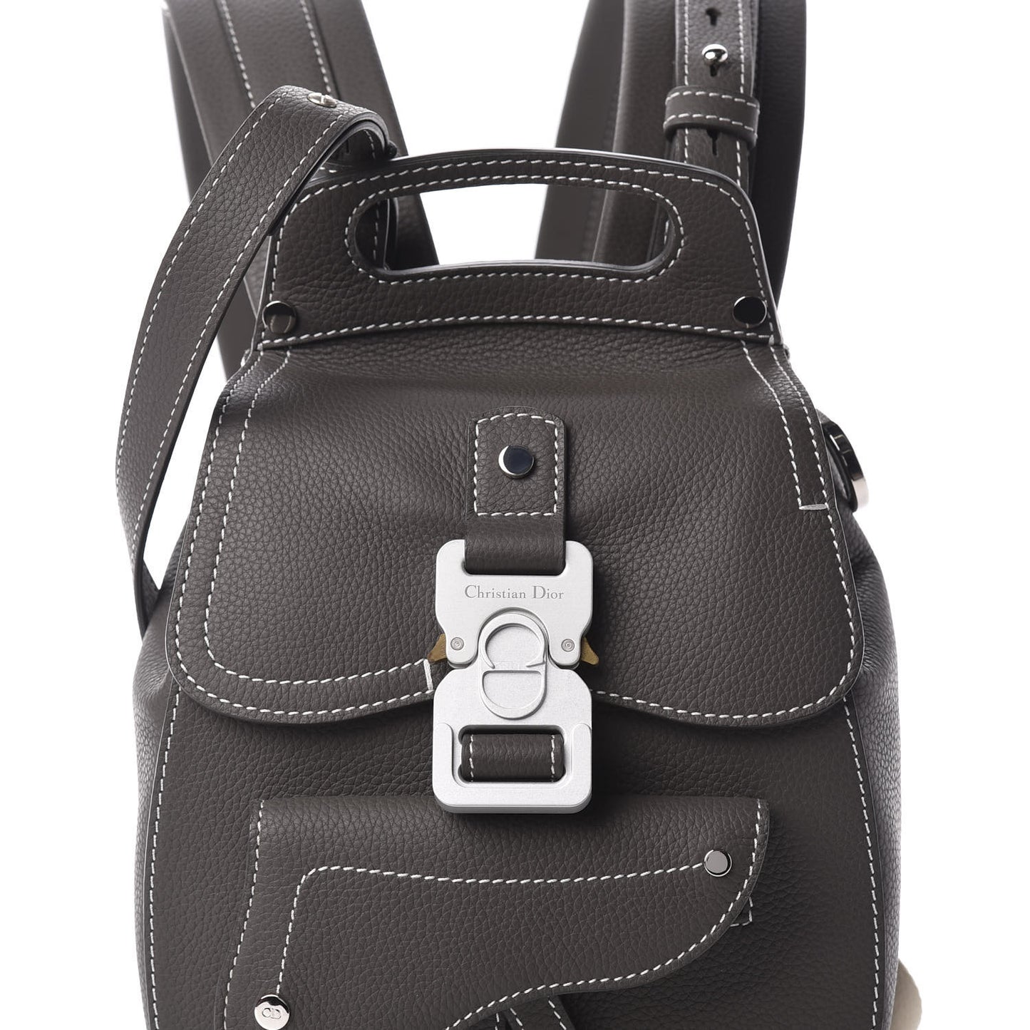 Grained Calfskin Mini Saddle Backpack Grey