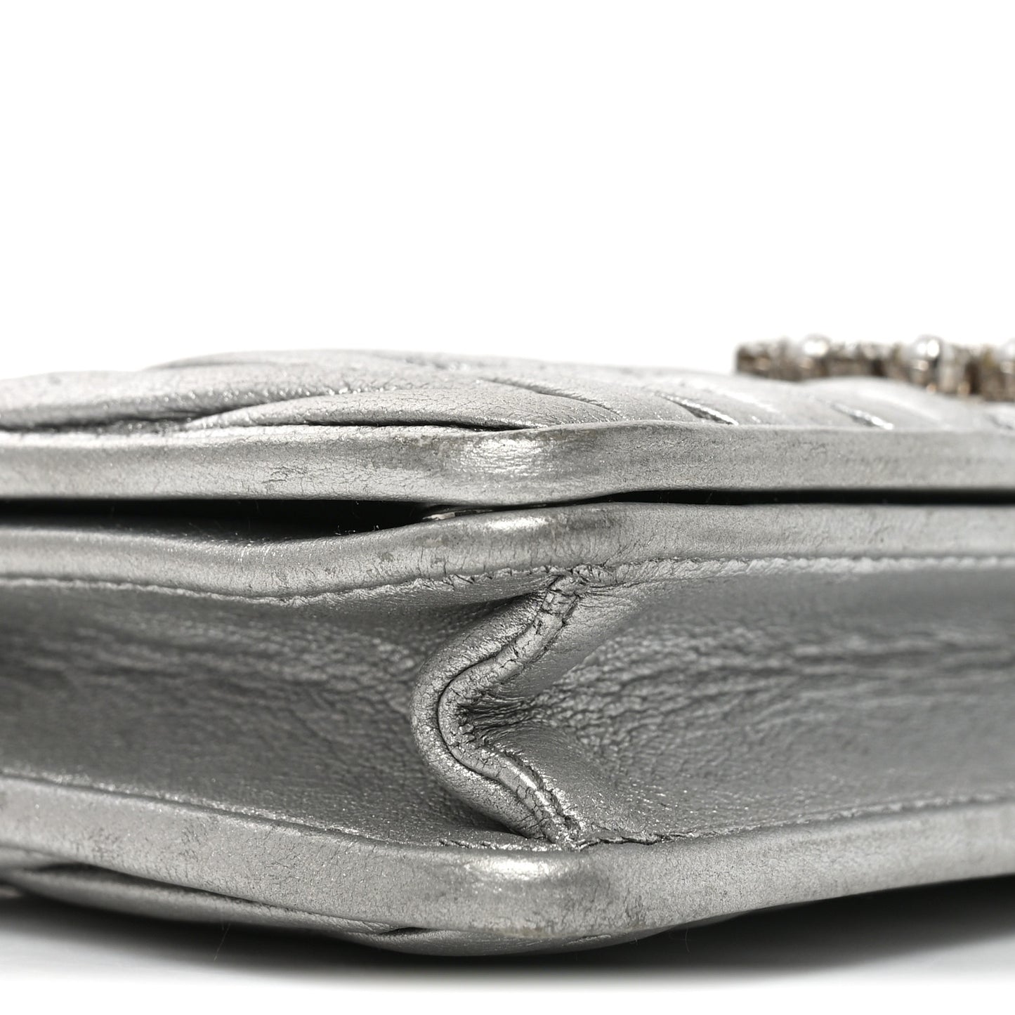 Metallic Nappa Matelasse Chain Crossbody Silver