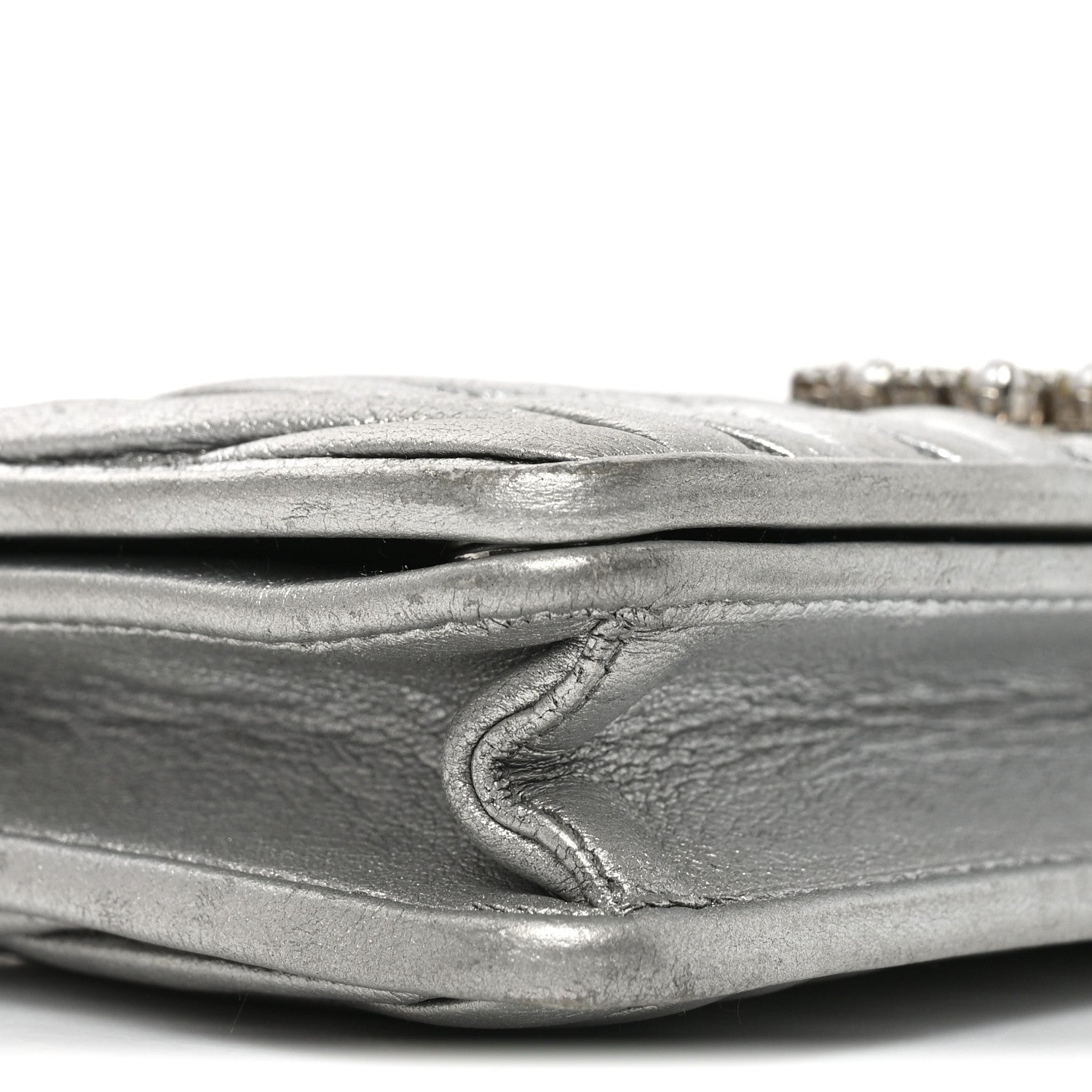 Miu Miu Metallic Nappa Matelasse Chain Crossbody Silver 8 of 9