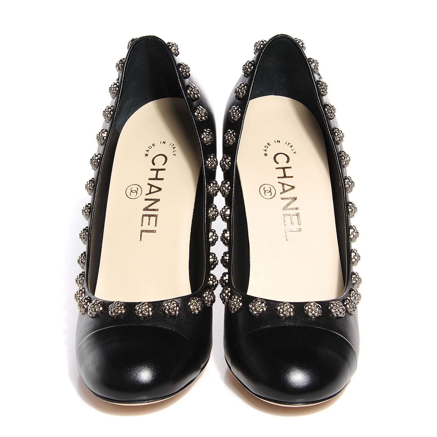 Chanel Lambskin Cap Toe Camellia Pumps Black 36 2 of 7