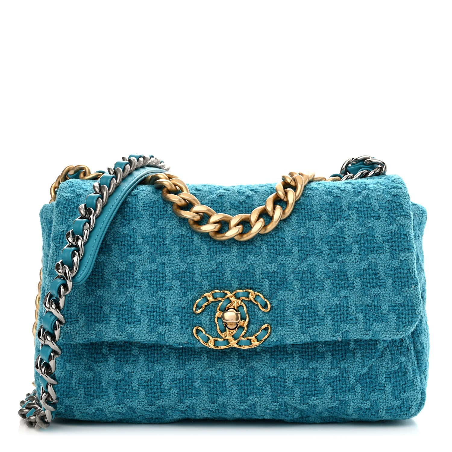 Chanel Tweed Quilted Medium Chanel 19 Flap Turquoise 1 of 12