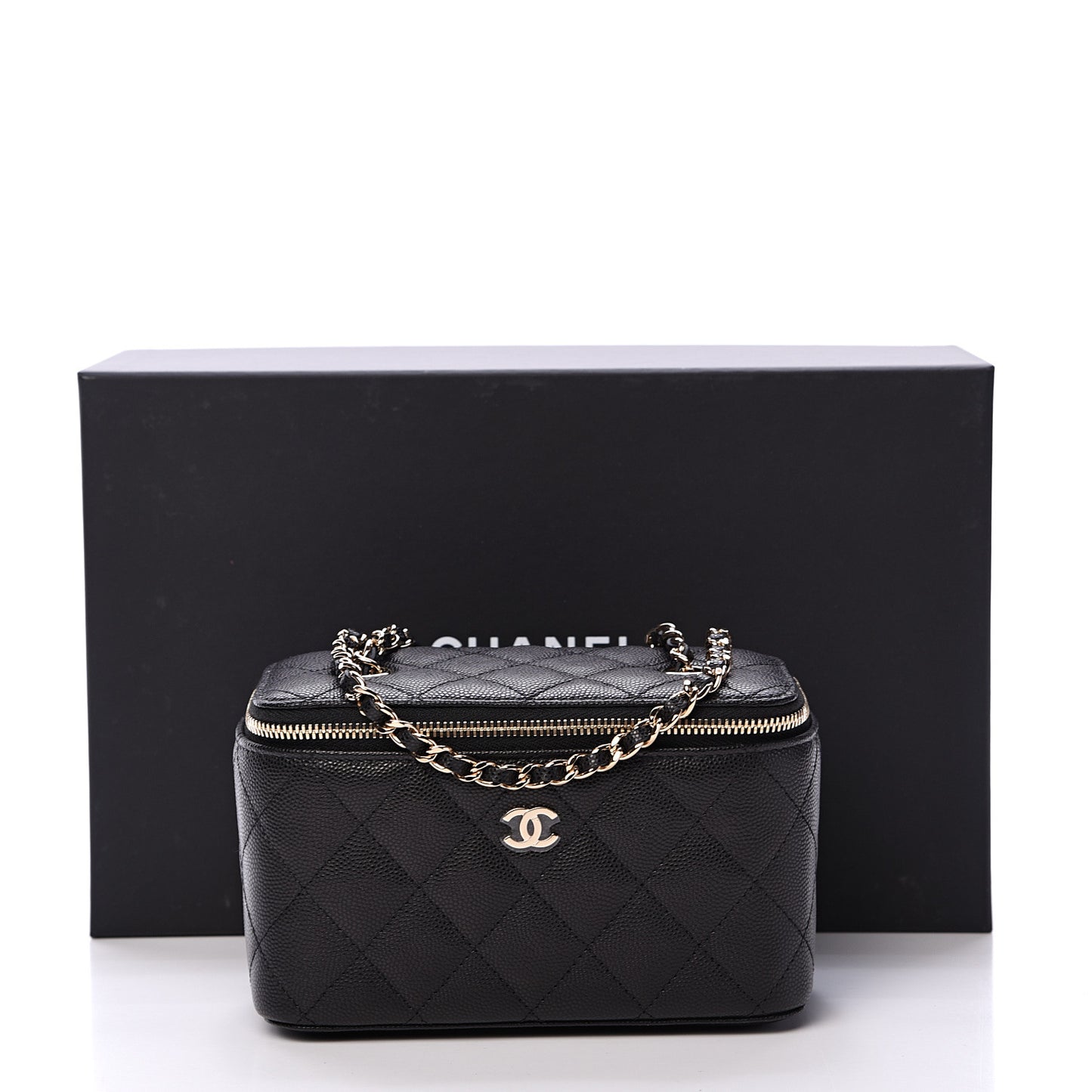 Caviar Quilted Small Vanity Case With Chain Black