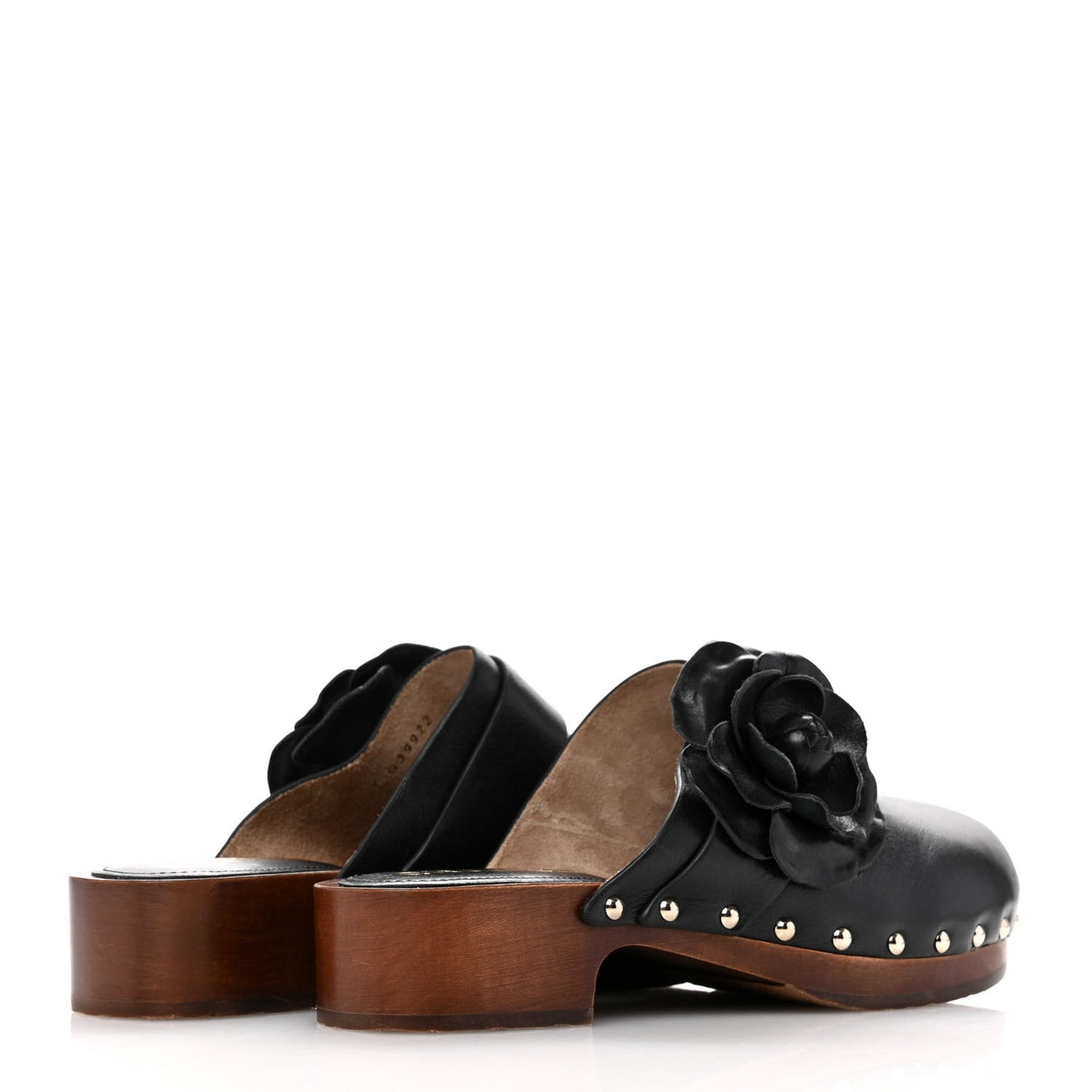 Calfskin Camellia Clogs 37 Black