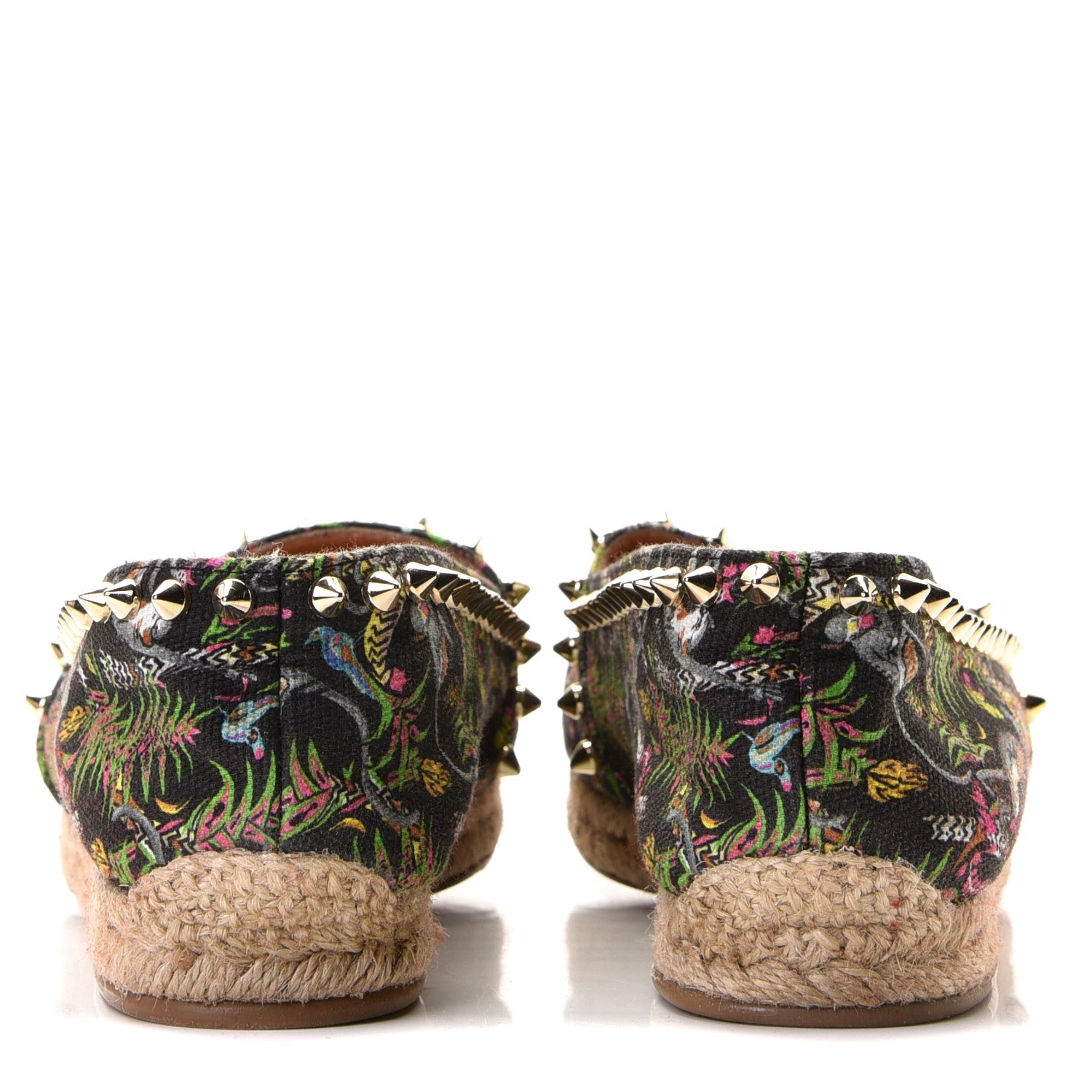 Christian Louboutin Canvas Loubi Jungle Print Ares Spikes Flat Espadrille 37 Black 4 of 9