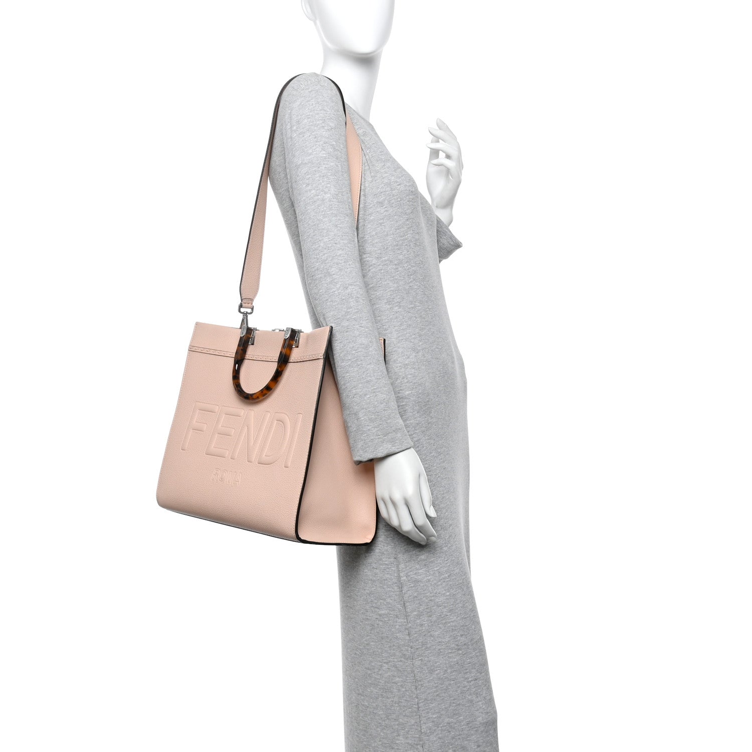 Fendi Vitello Cher Logo Debossed Medium Fendi Sunshine Shopper Tote Light Rose 2 of 10