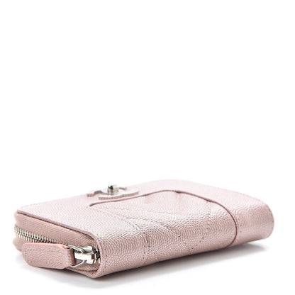 Chanel Metallic Caviar Chevron Quilted Vintage Mademoiselle Zip Coin Purse Pink 4 of 8