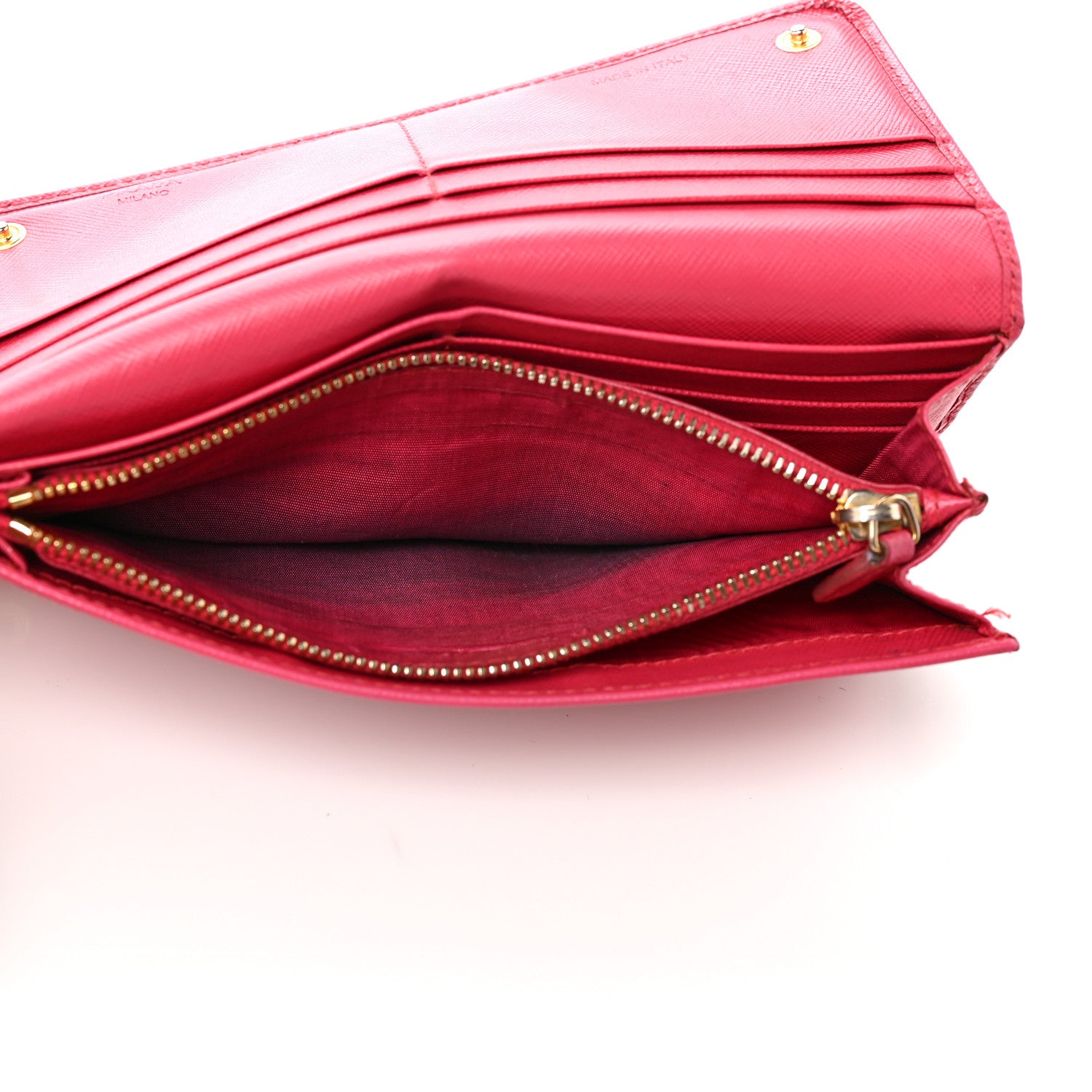 Prada Saffiano Metal Continental Flap Wallet Peonia 6 of 15