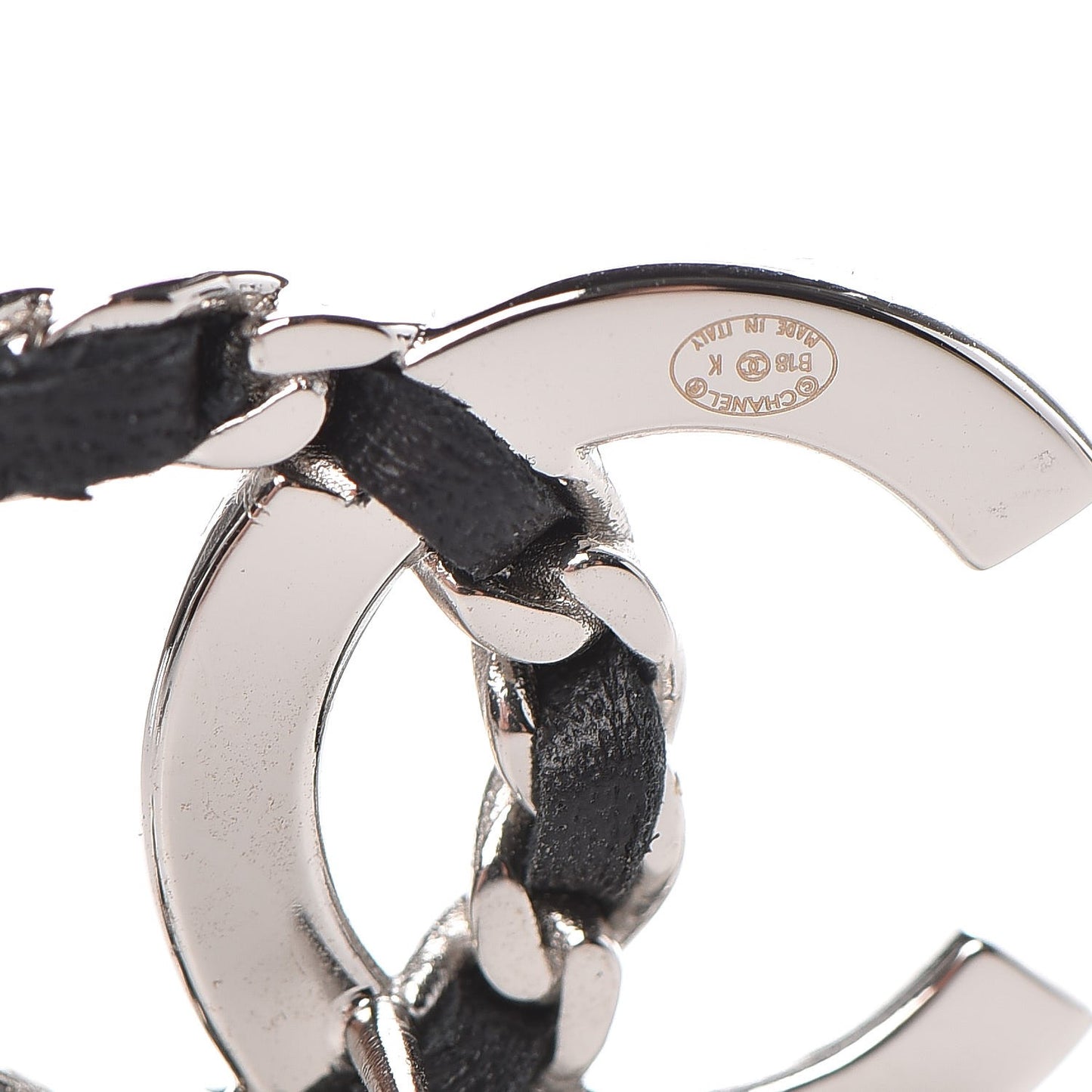 Crystal Baguette Lambskin Large CC Earrings Silver Black