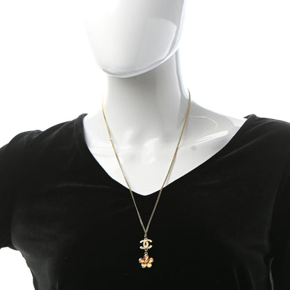 Chanel Enamel Crystal CC Camellia Pendant Necklace Beige Gold 2 of 5
