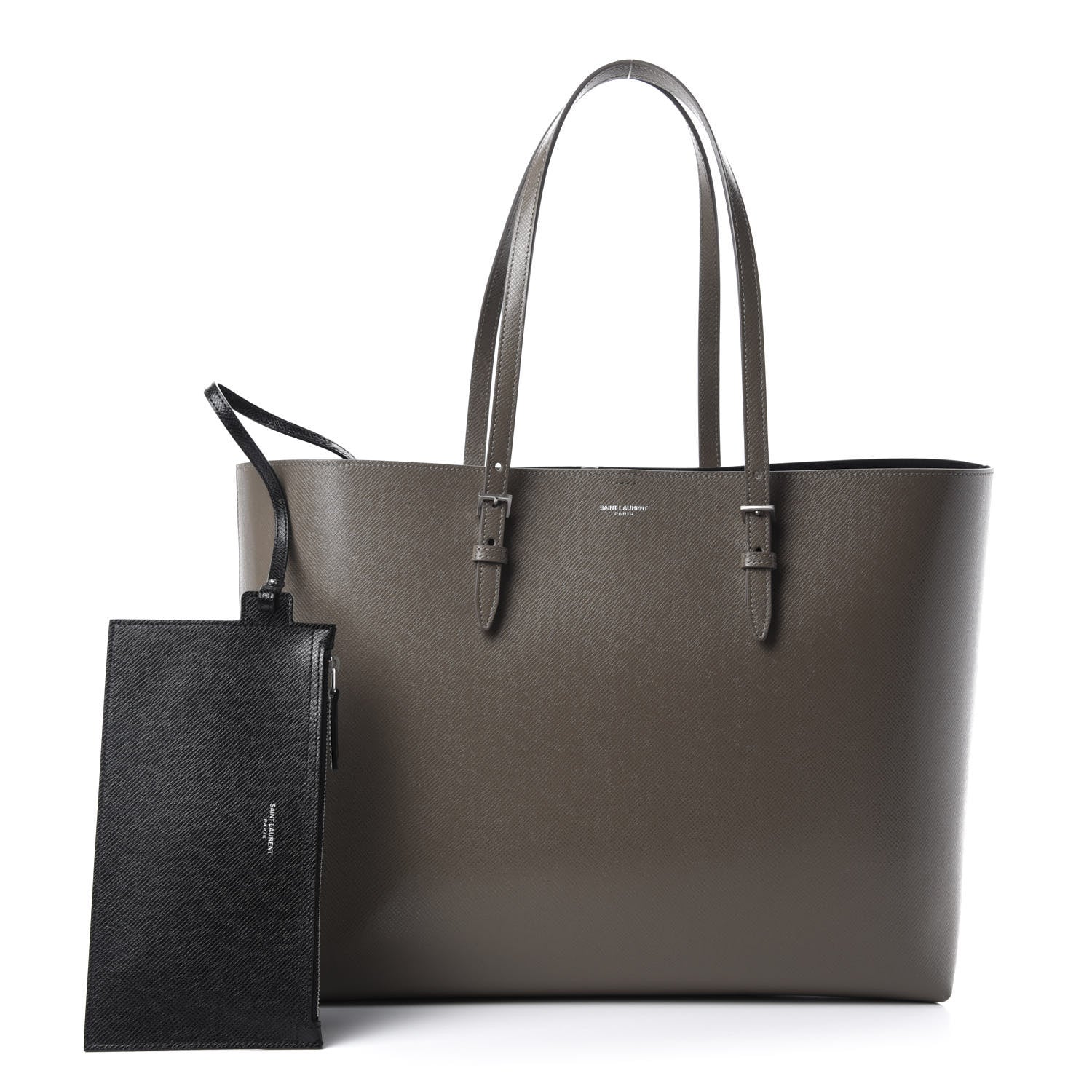 Saint Laurent Grained Calfskin Large Shopping Tote Warm Taupe Black 1 of 9