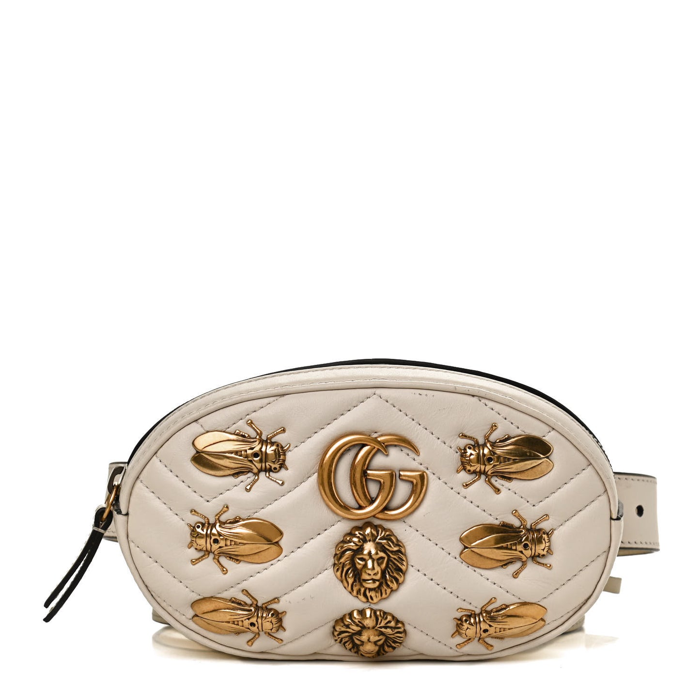 Calfskin Matelasse Animal Studs GG Marmont Belt Bag 95 38 White