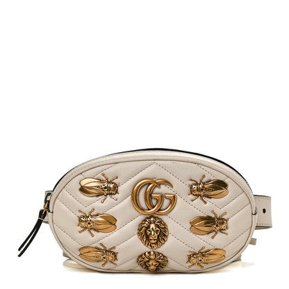 Gucci Calfskin Matelasse Animal Studs GG Marmont Belt Bag 95 38 White 1 of 12