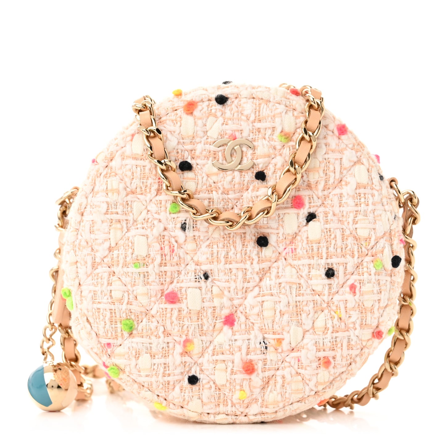 Candy Cotton Tweed Beach Ball Quilted Round Clutch With Chain Multicolor