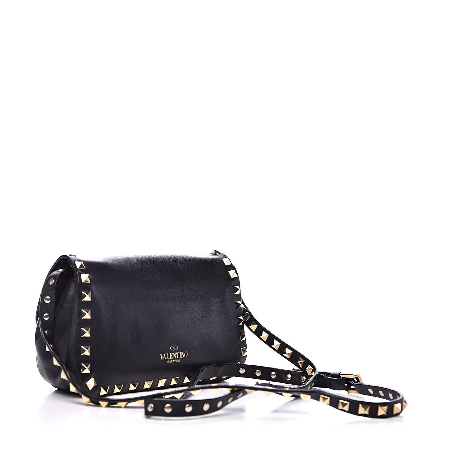 Vitello Mini Rockstud Flap Saddle Crossbody Bag Black