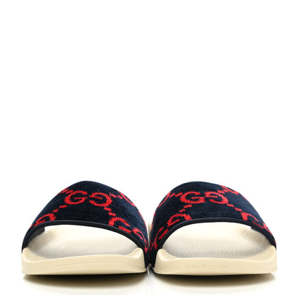 Gucci Terry Cloth GG Monogram Slide Sandals 40 Blue Red 2 of 8