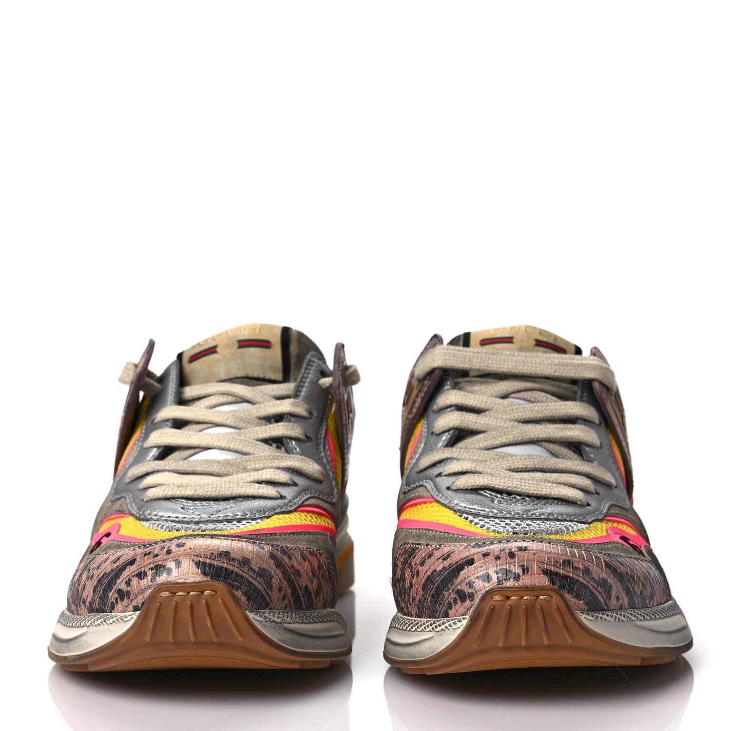 Gucci Suede Calfskin Tejus Printed Womens Ultrapace Sneakers 37.5 Pink Silver Oatmeal Yolk 2 of 11