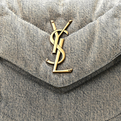 Saint Laurent Denim Quilted Medium Loulou Puffer Monogram Chain Satchel Azur 6 of 8