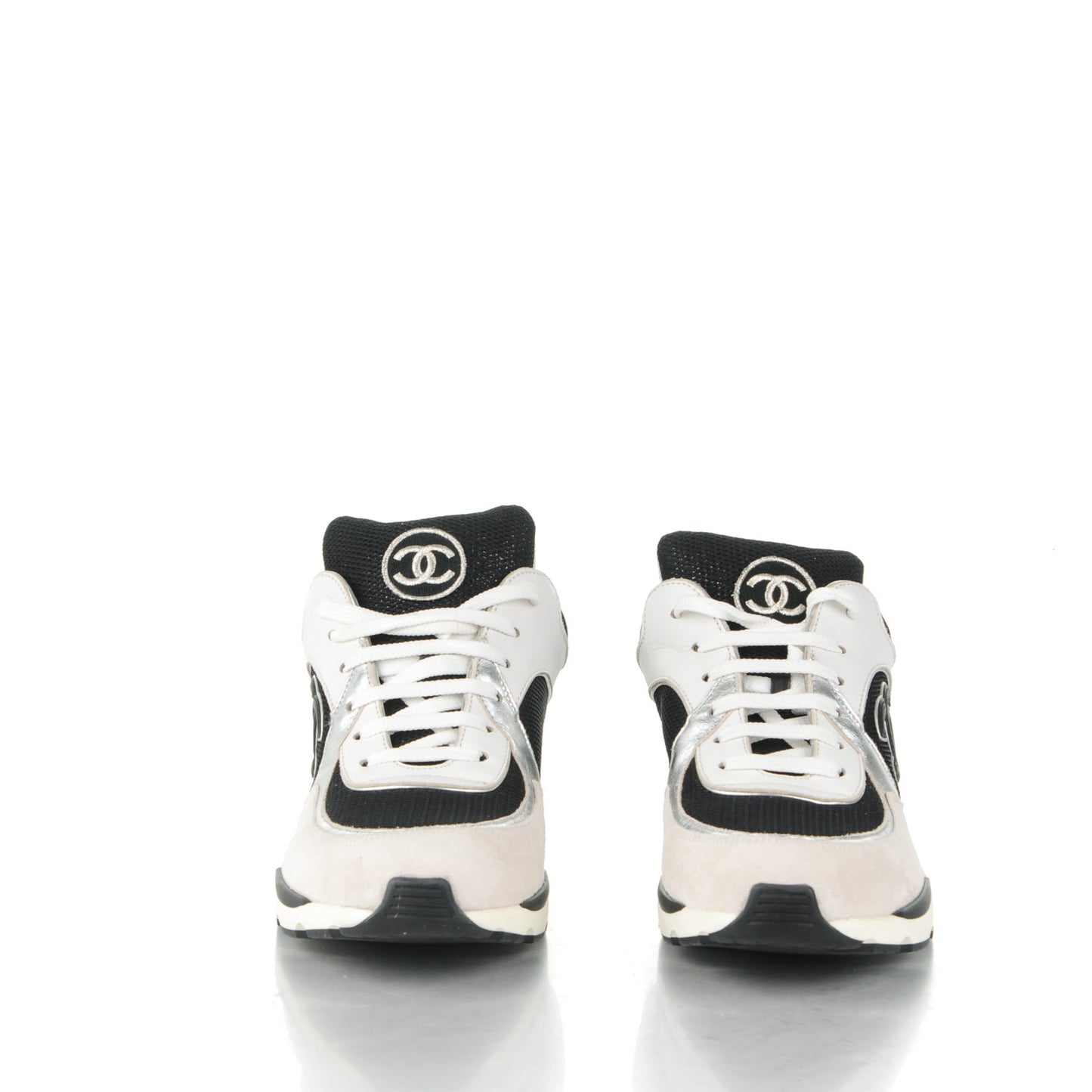 Suede Calfskin CC Sneakers 40.5 Black White Silver