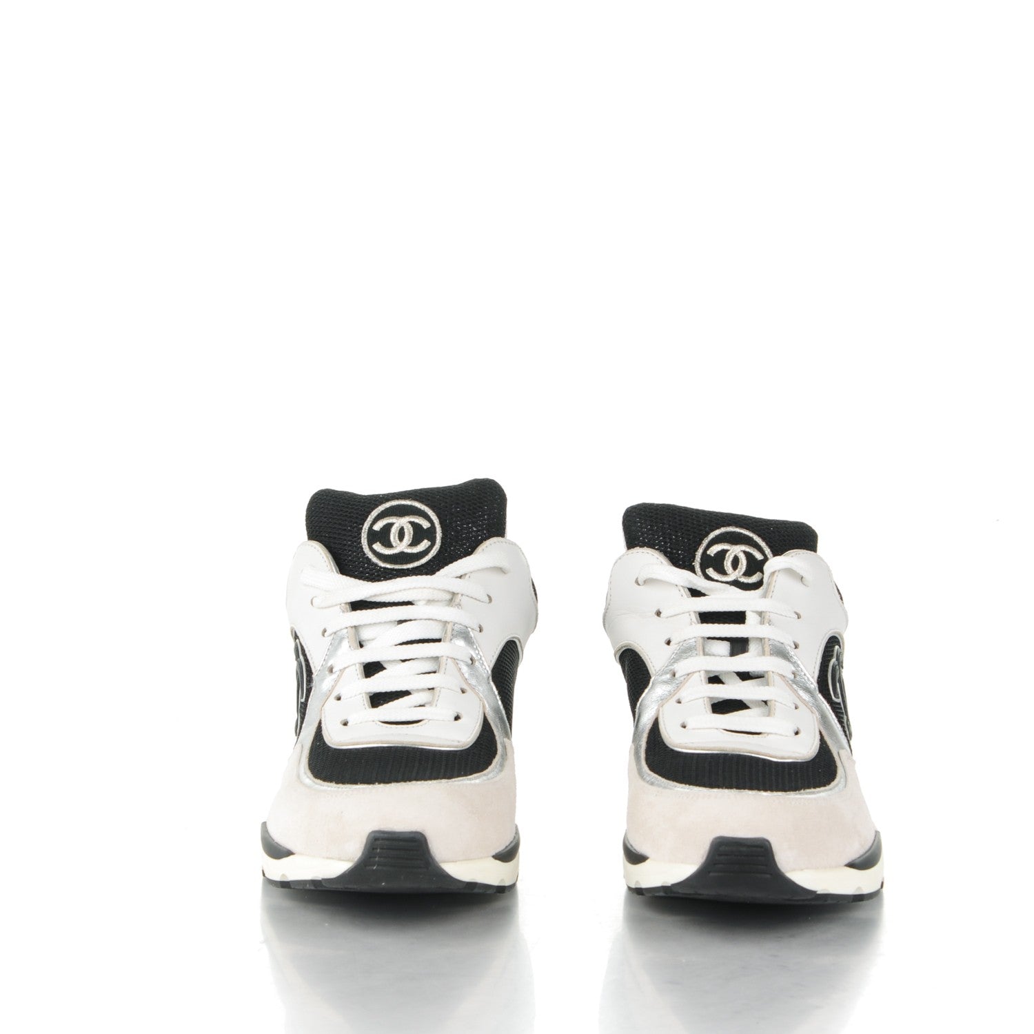 Chanel Suede Calfskin CC Sneakers 40.5 Black White Silver 2 of 8