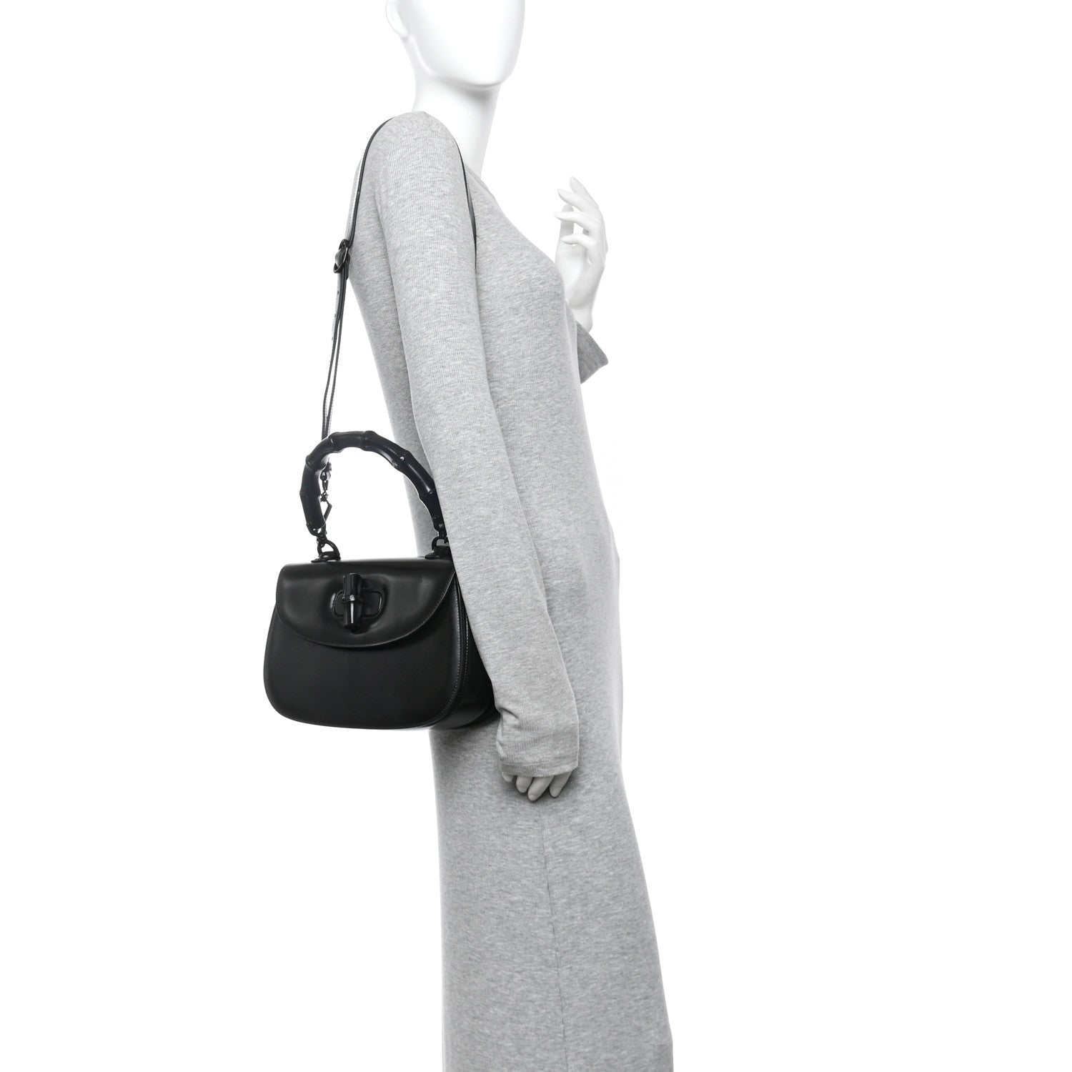 Gucci Boarded Dyana Lux Calfskin Web Monochrome Medium Bamboo 1947 Top Handle Bag Black 2 of 19