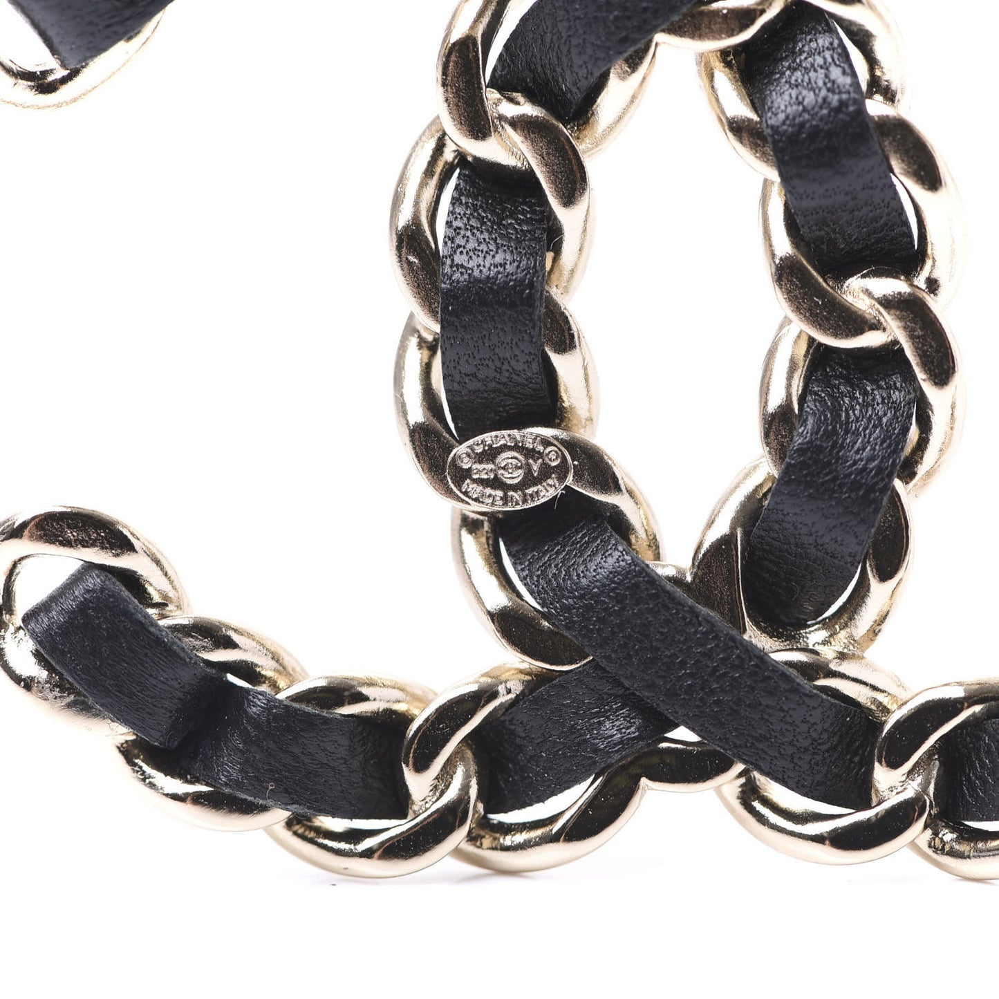 Lambskin Chain CC Brooch Black Gold