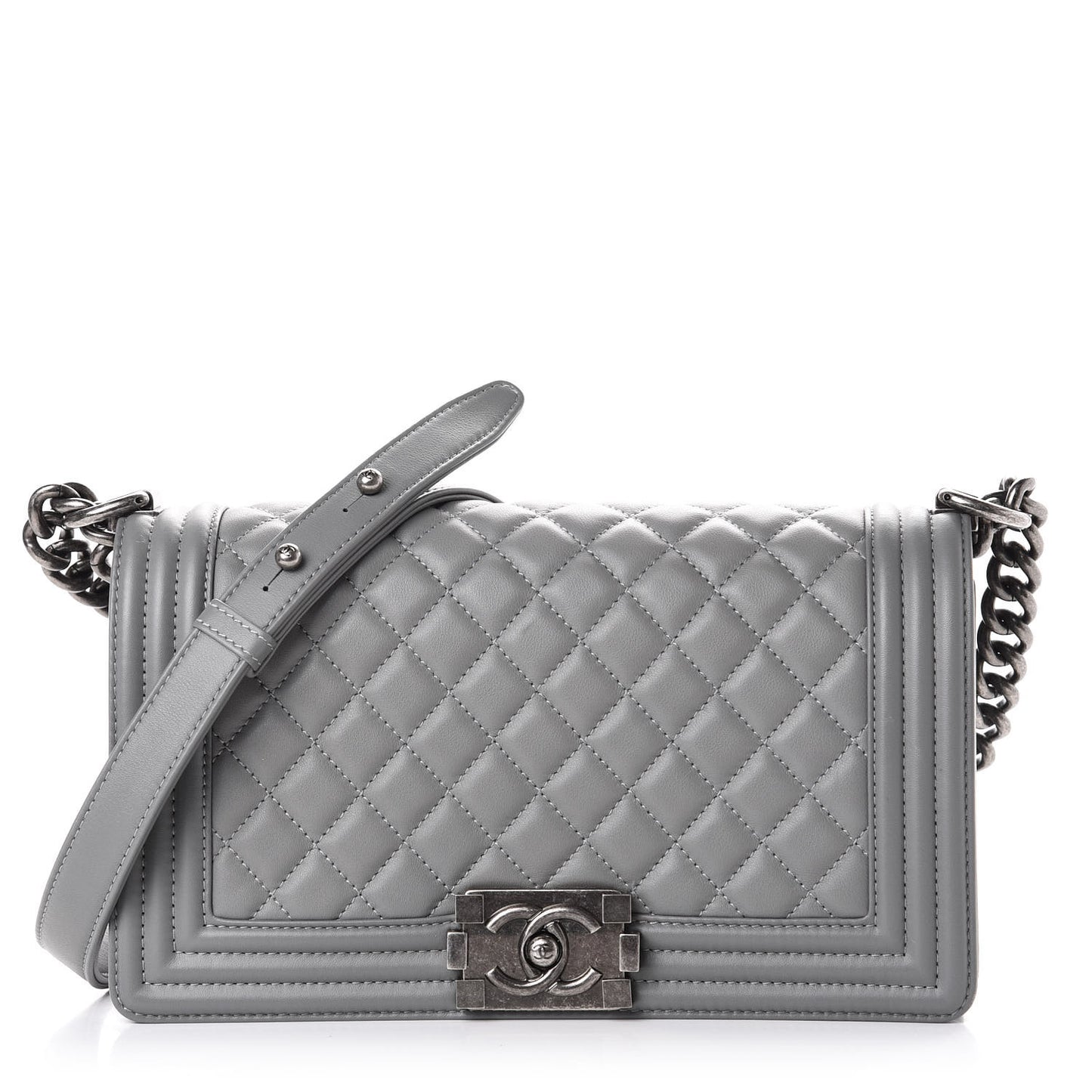 Lambskin Quilted Medium Boy Flap Grey
