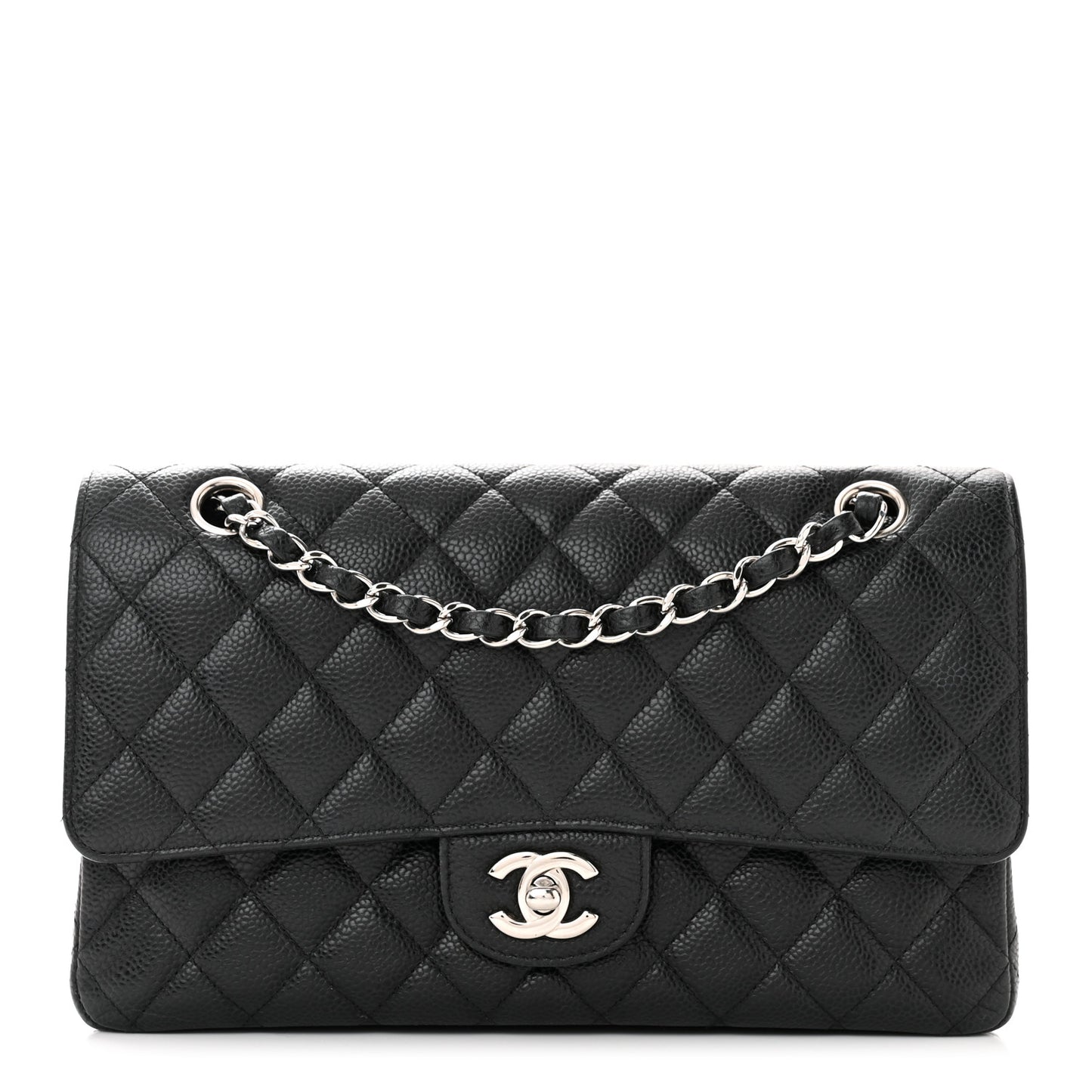 Caviar Quilted Medium Double Flap Black