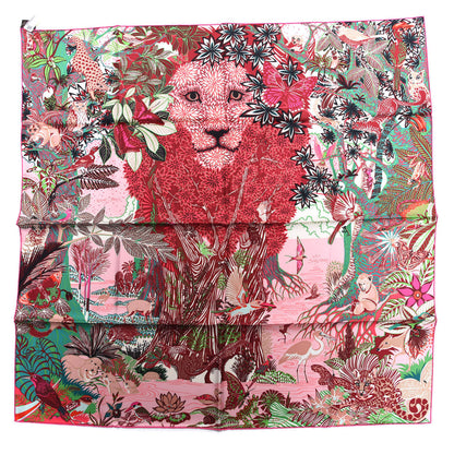 Hermes Silk Wild Singapore Scarf 90 Rose Vert Bordeaux 1 of 5