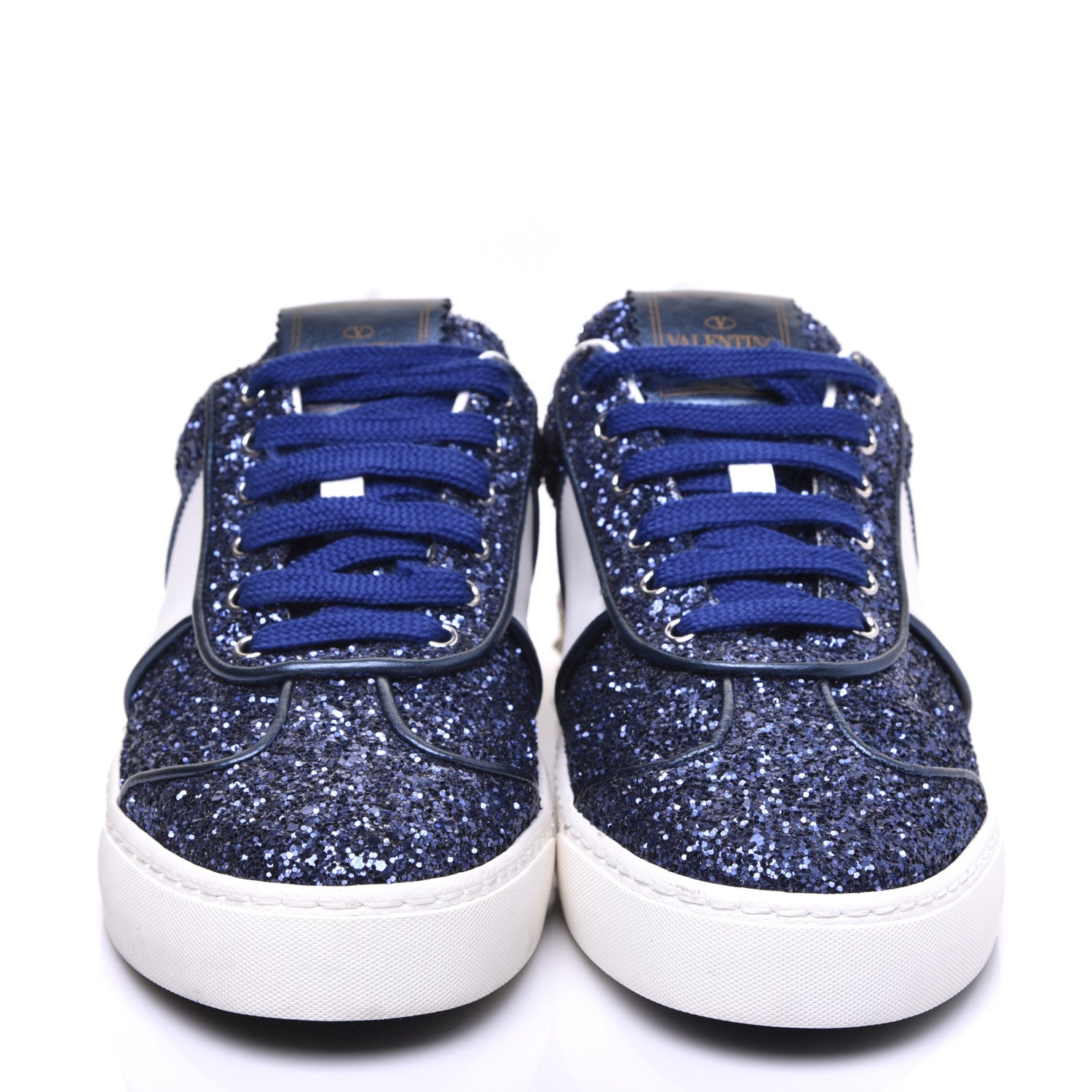 Valentino Garavani Calfskin Glitter Flycrew Sneakers 36 Blue 5 of 20