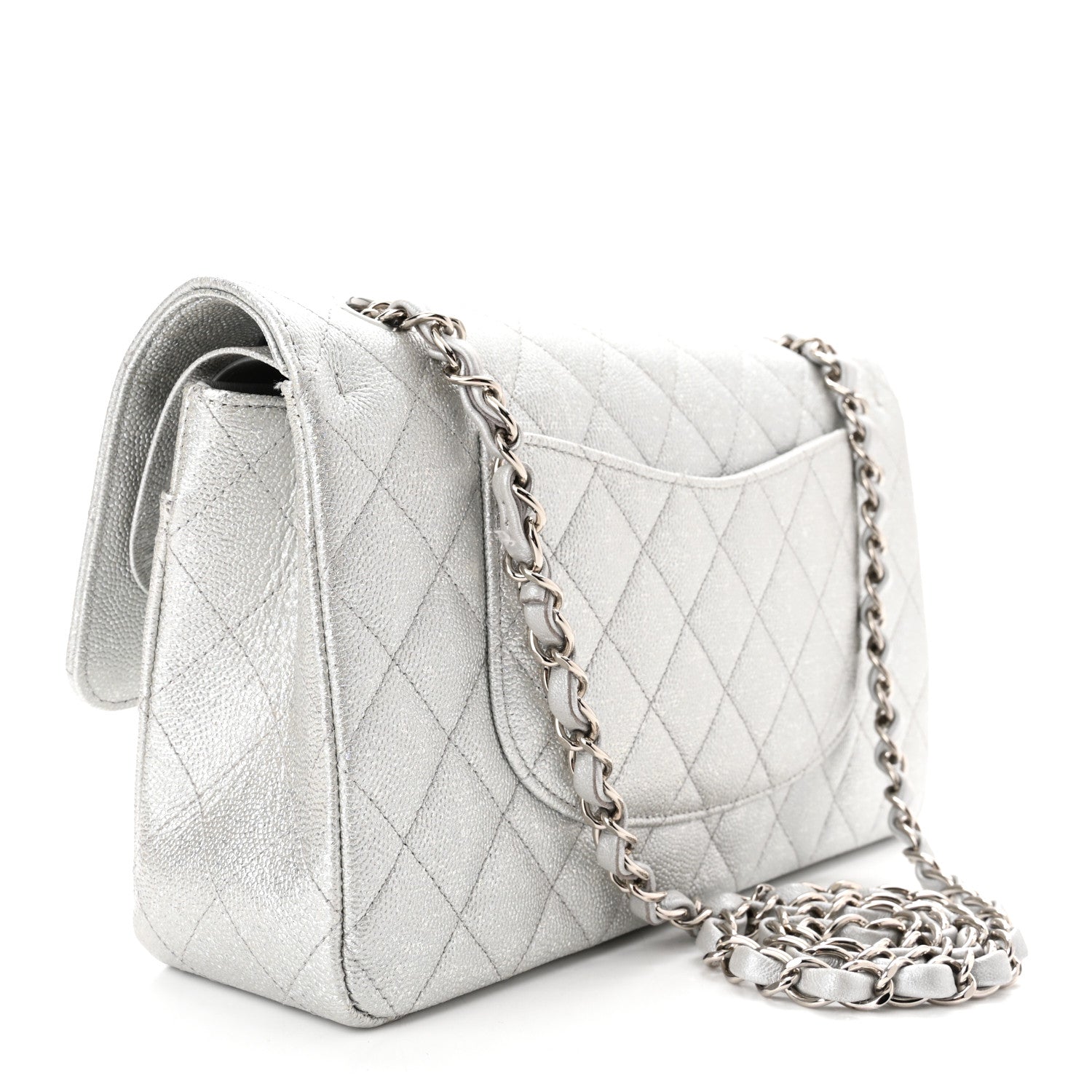 Chanel Glittered Metallic Caviar Quilted Medium Double Flap Silver 3 of 11