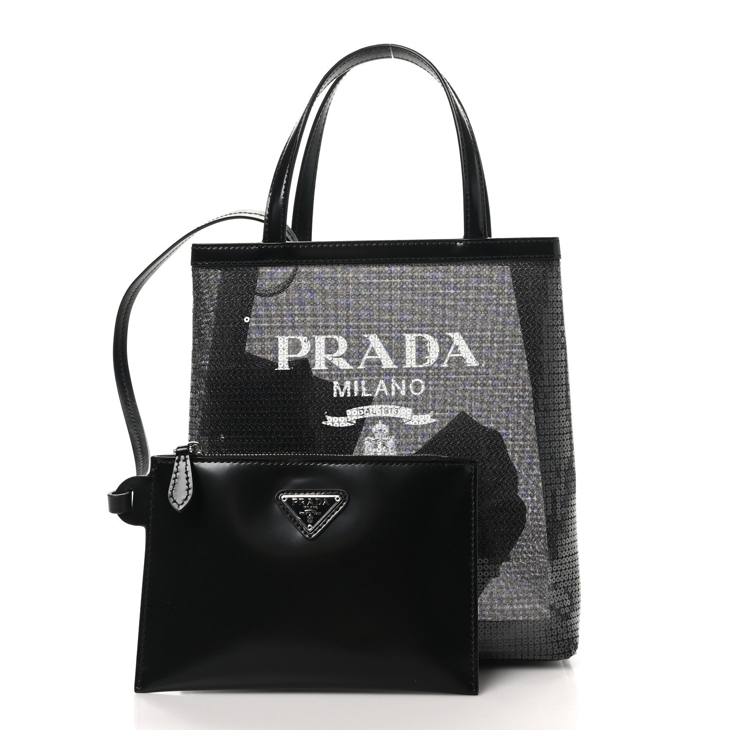 Prada Sequin Rete Paillettes Small Tote Bag Black 3 of 9