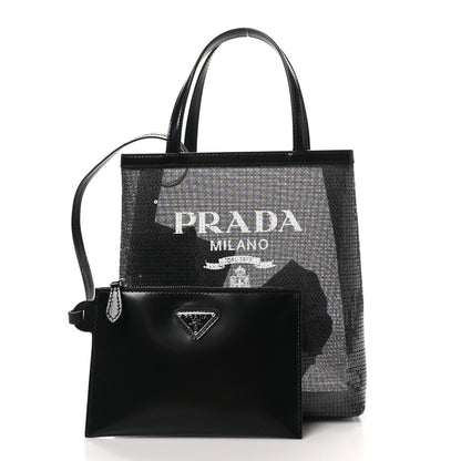 Prada Sequin Rete Paillettes Small Tote Bag Black 3 of 9