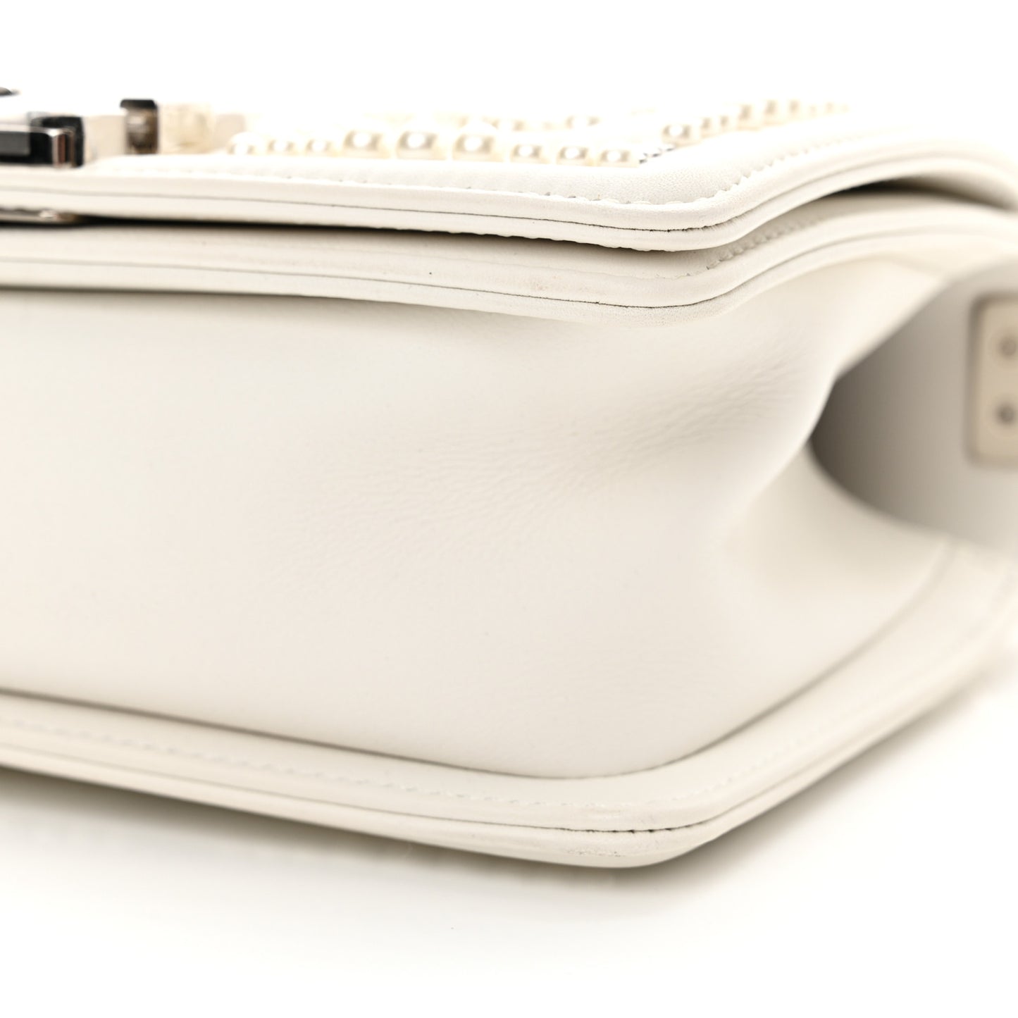 Calfskin Pearl Chevron Small Boy Flap White