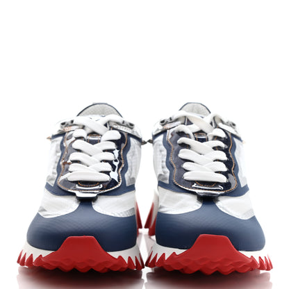 Christian Louboutin Patent Mesh Denim Rete Sharkina Flat Sneakers 38 Blue White 2 of 7