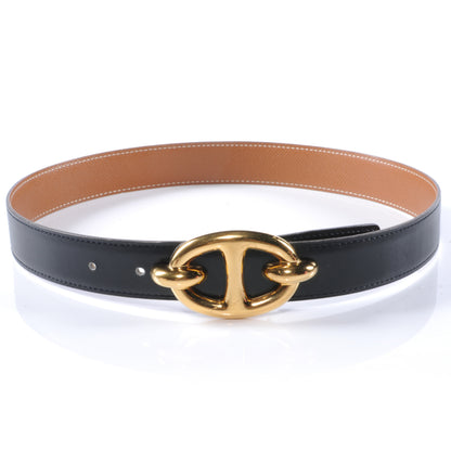 Hermes Box Courchevel Reversible Chaine d Ancre Belt Noir and Gold 65 1 of 3